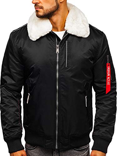 BOLF Herren Winterjacke mit Fell Fliegerjacke Pilotenjacke Bomberjacke ohne Kapuze Steppjacke Blouson Sportjacke Reverskragen Kragenfutter abtrennbar Casual Style EXTREME EX1787 Schwarz M [4D4] von BOLF