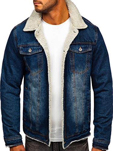 BOLF Herren Jeansjacke Kapuze Denim Übergangsjacke Schuljacke Classic Hoodie Freizeitjacke Kapuzenjacke Herbst Style J.BOYZ 1155 Dunkelblau M [4D4] von BOLF