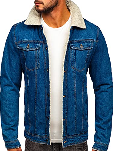 BOLF Herren Jeansjacke Übergangsjacke Trucker Jacke Sherpa Denim Jacke Warm Gefüttert Jeans Denim Vintage Classic Street Style 1156 Blau L [4D4] von BOLF