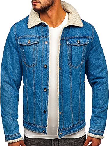 BOLF Herren Jeansjacke Übergangsjacke Trucker Jacke Sherpa Denim Jacke Warm Gefüttert Jeans Denim Vintage Classic Street Style 1157 Blau L [4D4] von BOLF