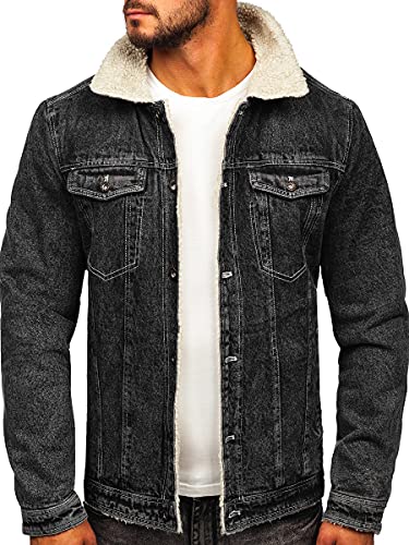 BOLF Herren Jeansjacke Übergangsjacke Trucker Jacke Sherpa Denim Jacke Warm Gefüttert Jeans Denim Vintage Classic Street Style 1160 Schwarz XL [4D4] von BOLF