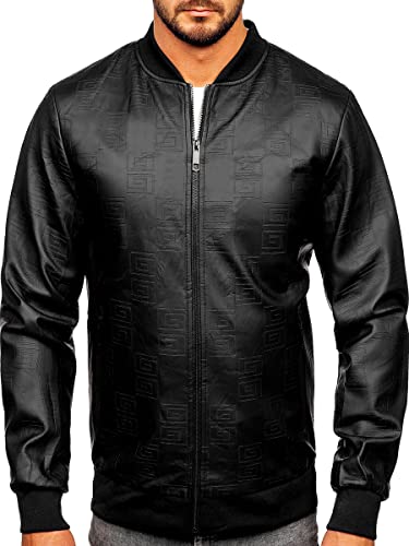 BOLF Herren Lederjacke Kunstlederjacke Bikerjacke Übergangsjacke Steppjacke Kapuze Motorradjacke Pilotenjacke Fliegerjacke Bomberjacke Stehkragen Casual Style 3A65 Schwarz L [4D4] von BOLF