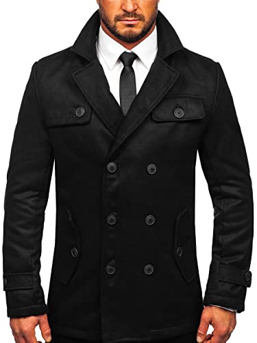 BOLF Herren Mantel Kurzmantel Zweireiher Wintermantel Winterjacke Business Jacket Freizeit Reverskragen Herbst Jacke Mittellang Warm Gefüttert Elegant Style M3142 Schwarz M [4D4] von BOLF