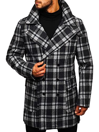 BOLF Herren Mantel Kurzmantel Wintermantel Winter Jacket Business Freizeit Reverskragen Herbst Jacke Mittellang Kariert Warm Gefüttert Elegant Style 1115 Grau L [4D4] von BOLF