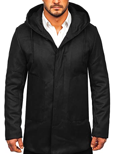 BOLF Herren Mantel Wintermantel mit Kapuze Winter Jacket Business Freizeit Herbst Jacke Mittellang Trenchcoat Outdoor Style 79B3-197 Schwarz XL [4D4] von BOLF