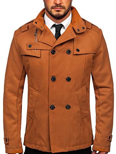 BOLF Herren Mantel Wollmantel Kurzmantel Zweireiher Wintermantel Winterjacke Business Jacket Freizeit Reverskragen Herbst Jacke Mittellang Warm Gefüttert Elegant Style 8857 Camel L [4D4] von BOLF