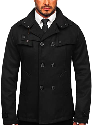 BOLF Herren Mantel Wollmantel Kurzmantel Zweireiher Wintermantel Winterjacke Business Jacket Freizeit Reverskragen Herbst Jacke Mittellang Warm Gefüttert Elegant Style 8857 Schwarz L [4D4] von BOLF