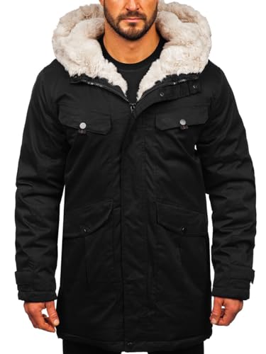 BOLF Herren Parka Jacke Winterjacke Gefüttert mit Kapuze Wintermantel Kapuzenjacke Lang Wärm Winter Herbst Freizeit Outdoor Casual Style 22M318 Schwarz XL [4D4] von BOLF