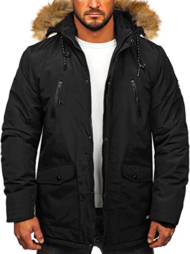 BOLF Herren Parka Jacke Winterjacke Gefüttert mit Kapuze Wintermantel Kapuzenjacke Lang Wärm Winter Herbst Freizeit Outdoor Casual Style WX032 Schwarz 3XL [4D4] von BOLF