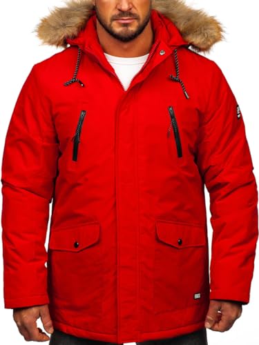 BOLF Herren Parka Jacke Winterjacke Gefüttert mit Kapuze Wintermantel Kapuzenjacke Lang Wärm Winter Herbst Freizeit Outdoor Casual Style WX032A Rot XL [4D4] von BOLF