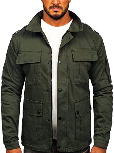 BOLF Herren Übergangsjacke Militär Jacke Fracht Jacke Feldjacke Windbreaker Herbstjacke Baumwolle Jacke Stehkragen Cargo Taschen Military Style 10290 Khaki L [4D4] von BOLF