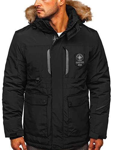 BOLF Herren Winterjacke Gefüttert mit Kapuze Kapuzenjacke Wärm Winter Herbst Freizeit Outdoor Casual Style 1827 Schwarz M [4D4] von BOLF