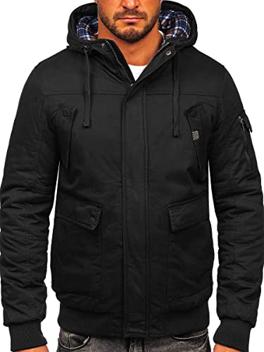 BOLF Herren Winterjacke Gefüttert mit Kapuze Kapuzenjacke Wärm Winter Herbst Freizeit Outdoor Casual Style 1890 Schwarz M [4D4] von BOLF