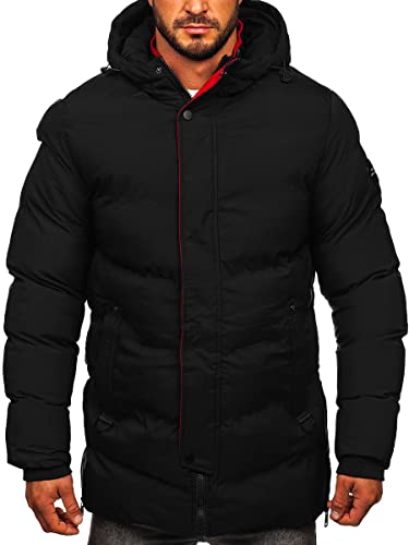 BOLF Herren Winterjacke Gefüttert mit Kapuze Parka Wintermantel Kapuzenjacke Lang Wärm Winter Herbst Freizeit Outdoor Casual Style 7330 Schwarz M [4D4] von BOLF