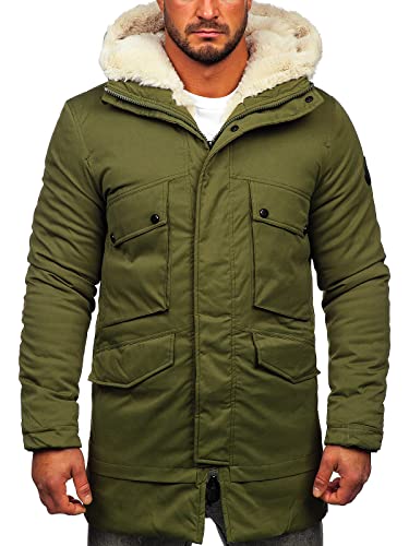 BOLF Herren Winterjacke Gefüttert mit Kapuze Parka Wintermantel Kapuzenjacke Lang Wärm Winter Herbst Freizeit Outdoor Casual Style M115 Khaki L [4D4] von BOLF