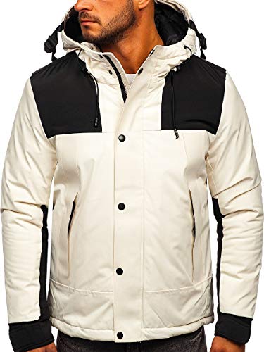 BOLF Herren Winterjacke Parka Warm Gefüttert mit Kapuze Fellbesatz Lang Wintermantel Winter Herbst Outdoor Freizeit Kapuzenjacke Casual Style J.STYL J1905 Weiß XL [4D4] von BOLF