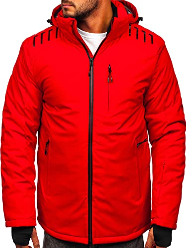 BOLF Herren Winterjacke Skijacke Snowboardjacke mit Reißverschluss und Kapuze Bündchen Outdoor Freizeit 6580 Rot S [4D4] von BOLF