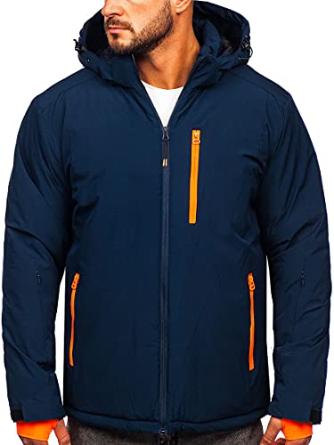 BOLF Herren Winterjacke Skijacke Snowboardjacke mit Reißverschluss und Kapuze Bündchen Outdoor Freizeit HH011 Dunkelblau XL [4D4] von BOLF