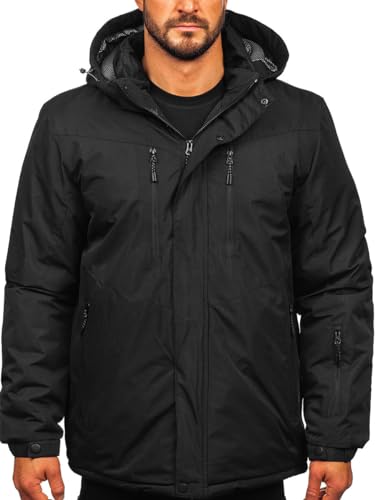 BOLF Herren Winterjacke Steppjacke Gefüttert Übergangsjacke mit Kapuze Daunenjacken-Optik Puffer Wärm Winter Freizeit Outdoor Casual Style 22M320 Schwarz L [4D4] von BOLF