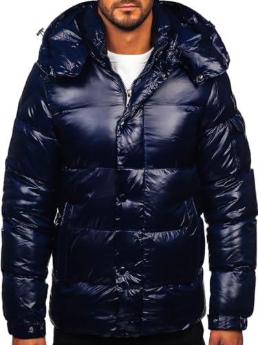 BOLF Herren Winterjacke Steppjacke Gefüttert Übergangsjacke mit Kapuze Daunenjacken-Optik Puffer Wärm Winter Freizeit Outdoor Casual Style 9970 Dunkelblau L [4D4] von BOLF