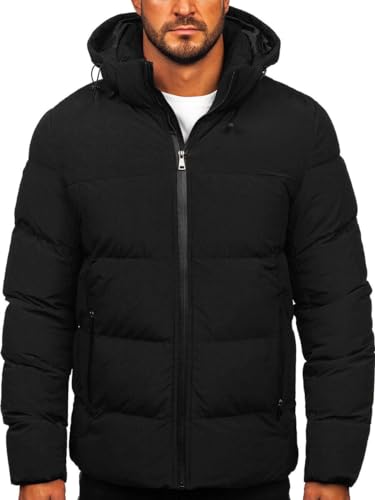 BOLF Herren Winterjacke Steppjacke Gefüttert Übergangsjacke mit Kapuze Daunenjacken-Optik Puffer Wärm Winter Freizeit Outdoor Casual Style 9978 Schwarz M [4D4] von BOLF