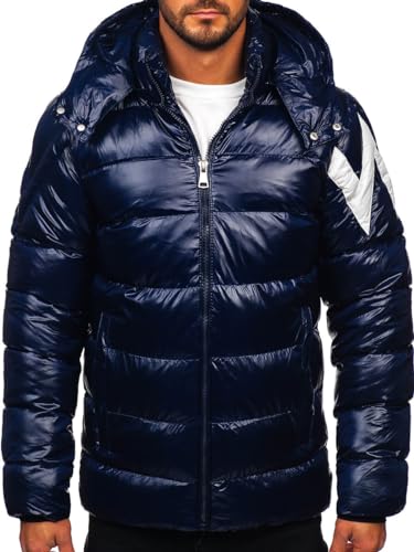 BOLF Herren Winterjacke Steppjacke Gefüttert Übergangsjacke mit Kapuze Daunenjacken-Optik Puffer Wärm Winter Freizeit Outdoor Casual Style 9981 Dunkelblau L [4D4] von BOLF