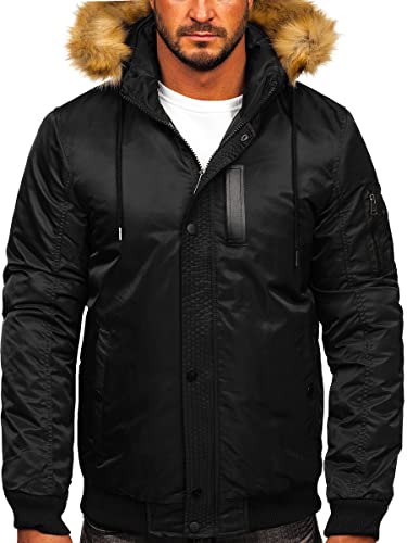 BOLF Herren Winterjacke Steppjacke Sportjacke Daunenjacke Puffer Jacket Kapuze Stehkragen Warm Gefüttert Gepolstert Wasserabweisend Winddicht Outdoor Casual Style Street Look 2129 Schwarz M [4D4] von BOLF