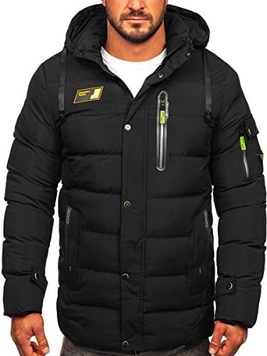 BOLF Herren Winterjacke Steppjacke Sportjacke Daunenjacke Puffer Jacket Kapuze Stehkragen Warm Gefüttert Gepolstert Wasserabweisend Winddicht Outdoor Casual Style Street Look 22M56 Schwarz M [4D4] von BOLF