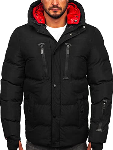 BOLF Herren Winterjacke Steppjacke Sportjacke Daunenjacke Puffer Jacket Kapuze Stehkragen Warm Gefüttert Gepolstert Wasserabweisend Winddicht Outdoor Casual Style Street Look 5M771 Schwarz L [4D4] von BOLF