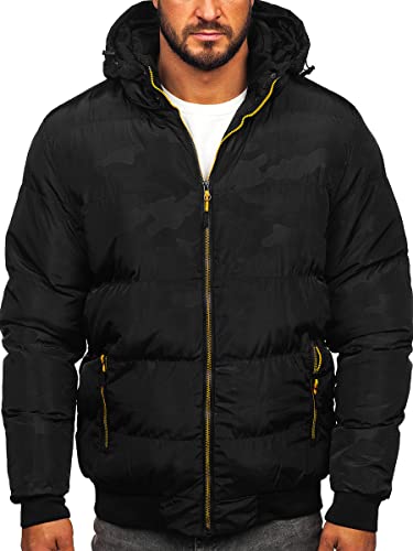 BOLF Herren Winterjacke Steppjacke Sportjacke Daunenjacke Puffer Jacket Kapuze Stehkragen Warm Gefüttert Gepolstert Wasserabweisend Winddicht Outdoor Casual Style Street Look 7270 Schwarz XXL [4D4] von BOLF