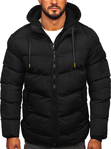 BOLF Herren Winterjacke Steppjacke Sportjacke Daunenjacke Puffer Jacket Kapuze Stehkragen Warm Gefüttert Gepolstert Wasserabweisend Winddicht Outdoor Casual Style Street Look 7325 Schwarz L [4D4] von BOLF