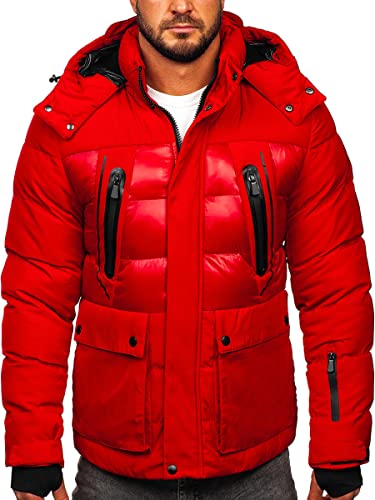 BOLF Herren Winterjacke Steppjacke Sportjacke Daunenjacke Puffer Jacket Kapuze Stehkragen Warm Gefüttert Gepolstert Wasserabweisend Winddicht Outdoor Casual Style Street Look 99527 Rot L [4D4] von BOLF