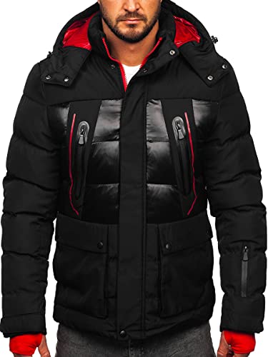 BOLF Herren Winterjacke Steppjacke Sportjacke Daunenjacke Puffer Jacket Kapuze Stehkragen Warm Gefüttert Gepolstert Wasserabweisend Winddicht Outdoor Casual Style Street Look 99527 Schwarz L [4D4] von BOLF