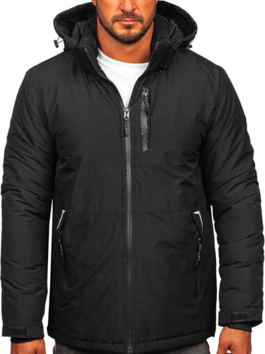 BOLF Herren Winterjacke Steppjacke Übergangsjacke Puffer Daunenjacke Reißverschluss Sportjacke Fell Kapuze Gepolstert Zip Outdoor Casual Style HKK2023 Schwarz XXL [4D4] von BOLF