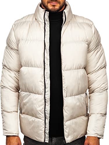 BOLF Herren Winterjacke Steppjacke mit Kapuze Daunenjacke Pufferjacke Sportjacke Zip Wärme Freizeit Outdoor Basic Casual Style 0025 Beige M [4D4] von BOLF