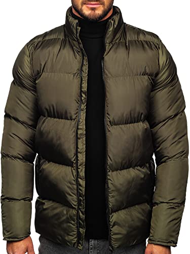 BOLF Herren Winterjacke Steppjacke mit Kapuze Daunenjacke Pufferjacke Sportjacke Zip Wärme Freizeit Outdoor Basic Casual Style 0025 Khaki XXL [4D4] von BOLF