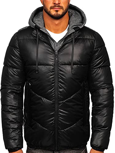 BOLF Herren Winterjacke Steppjacke mit Kapuze Daunenjacke Reißverschluss Sportjacke Zip Wärme Freizeit Outdoor Basic Casual Style B2906 Schwarz M [4D4] von BOLF