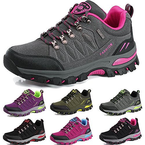 BOLOG Outdoor-Halbschuhe, Wanderschuhe, rutschfeste Kletterschuhe, leicht, atmungsaktiv, Trekkingschuhe für Damen und Herren, Grau - Grau/Pink - Größe: 38 EU von BOLOG