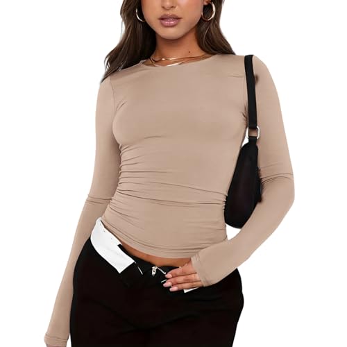 Skims Dupe Damen Langarmshirt Longsleeve Top Elegant Oberteil Y2k Fashion Aesthetic Clothes Langarm T-Shirt Bluse Outfit Frühling Sommer von BOLUOBAO