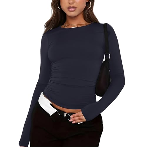 Skims Dupe Damen Langarmshirt Longsleeve Top Elegant Oberteil Y2k Fashion Aesthetic Clothes Langarm T-Shirt Bluse Outfit Frühling Sommer von BOLUOBAO