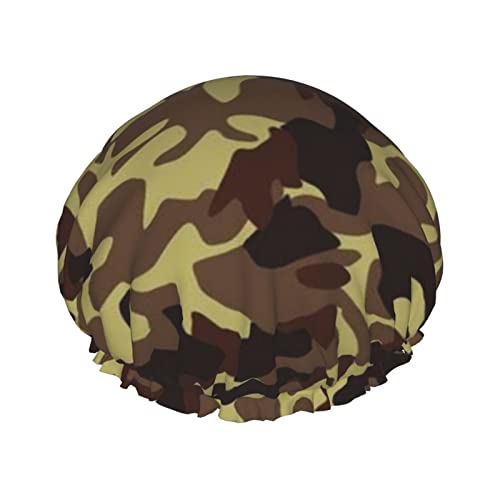 Duschhaube mit Camouflage-Muster, doppellagig, wasserdicht, wiederverwendbar, PEVA, elastisch, für Damen und Herren, Spa, Salon von BOMENG