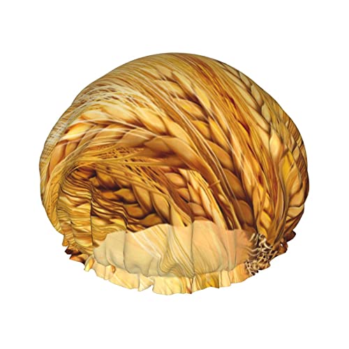 Harvest Golden Wheat Field Printed Shower Cap Double Layers Waterproof Protection Hair Cap Reusable PEVA Elastic Bathing Shower Hat for Men Women Ladies Spa Salon von BOMENG