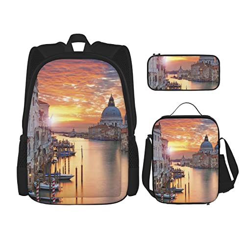 3-teiliges Grand Canal Rucksack-Set, verstellbare Schultertasche, Set mit Lunchbox, Federmäppchen, Canal Grande, Einheitsgröße, Daypack Rucksäcke von BONDIJ