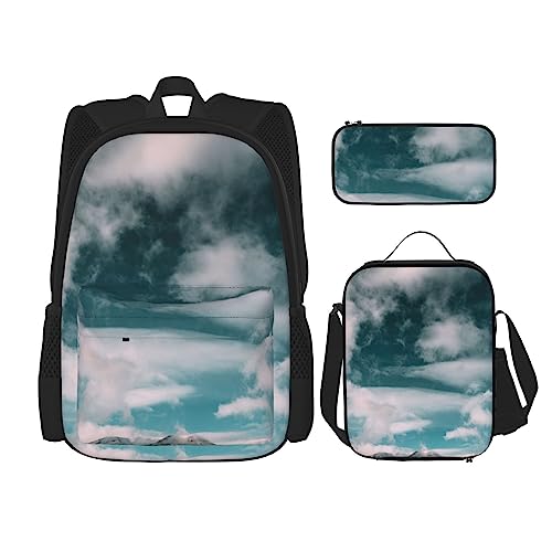 3-teiliges Rucksack-Set im Querformat, verstellbare Schultertasche, Set mit Lunchbox, Federmäppchen, Landschaft, Einheitsgröße, Daypack Rucksäcke von BONDIJ