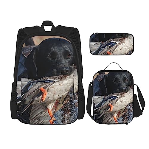 3-teiliges Rucksack-Set mit Gartenrosen, verstellbare Schultertasche, Set mit Brotdose, Federmäppchen, Lustiger Hund, Einheitsgröße, Daypack Rucksäcke von BONDIJ