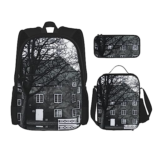 3-teiliges Rucksack-Set mit Gitarren- und Klavier-Muster, verstellbare Schultertasche, Set mit Lunchbox, Federmäppchen, Schiebefenster, Einheitsgröße, Daypack Rucksäcke von BONDIJ