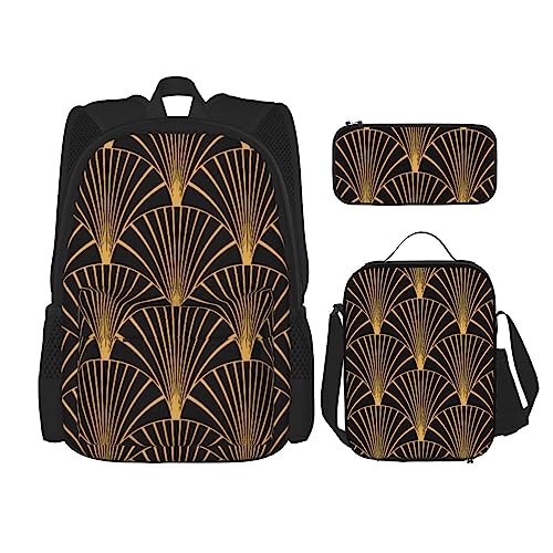 3-teiliges Rucksack-Set mit Kuh-Punkten, verstellbare Schultertasche, Set mit Lunchbox, Federmäppchen, Fächermuster, Einheitsgröße, Daypack Rucksäcke von BONDIJ