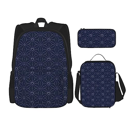 3-teiliges Rucksack-Set mit Kuh-Punkten, verstellbare Schultertasche, Set mit Lunchbox, Federmäppchen, Gepunktete Linien Geometrische Formen, Einheitsgröße, Daypack Rucksäcke von BONDIJ