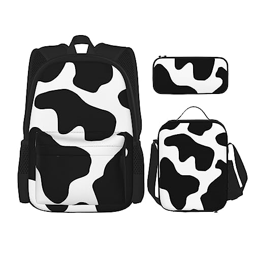 3-teiliges Rucksack-Set mit Kuh-Punkten, verstellbare Schultertasche, Set mit Lunchbox, Federmäppchen, Kuhfleck, Einheitsgröße, Daypack Rucksäcke von BONDIJ