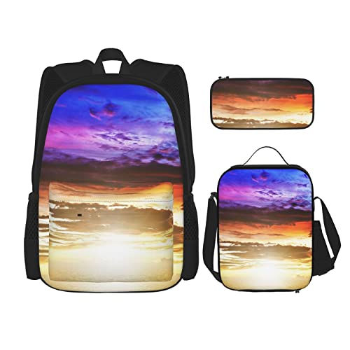 3-teiliges Rucksack-Set mit frischen reifen Äpfeln, verstellbare Schultertasche, Set mit Lunchbox, Federmäppchen, Meerblick Sonnenuntergang, Einheitsgröße, Daypack Rucksäcke von BONDIJ